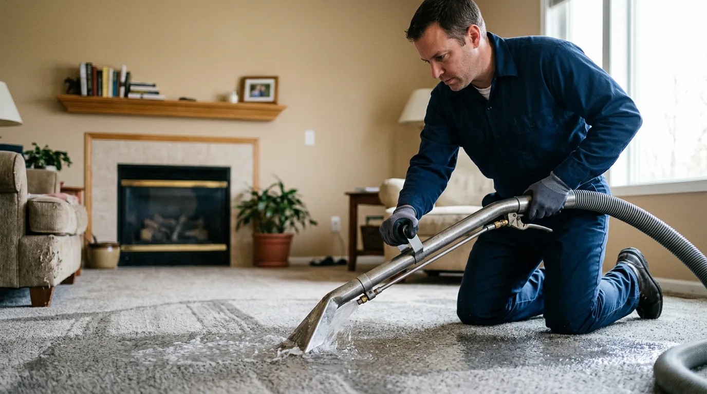 Water damage restoration technician working near Sanger, CA